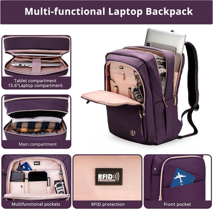 Swissdigital Design Business Laptop Backpack For Women, College Computer Backpack with USB Charging Port, Fits 15.6 Inch Laptop Travel Work Backpack, Purple | KATY ROSE