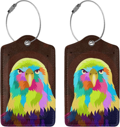 2-Pack Eagle Luggage Tags for Suitcases, Leather Bird Pattern Colorful Animal Baggage Tag with Loop, Cool Luggage Identifiers Name ID Card Cover Travel Bag Labels Set