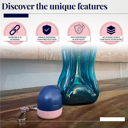 RING THING - Ring Holder Keychain, Jewelry Organizer and Storage, Portable Waterproof Ring Holder, Pill Box Keychain Container, Gym Accessory, and Travel Ring Case (Pink & Blue)