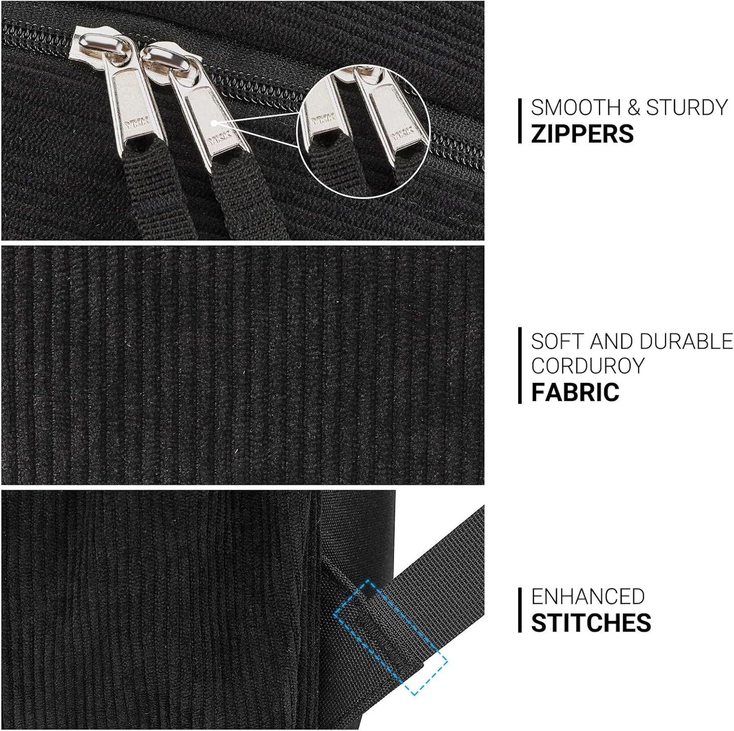 ZORFIN 26L Backpack for College, and Travel: Corduroy Bookbag - Black