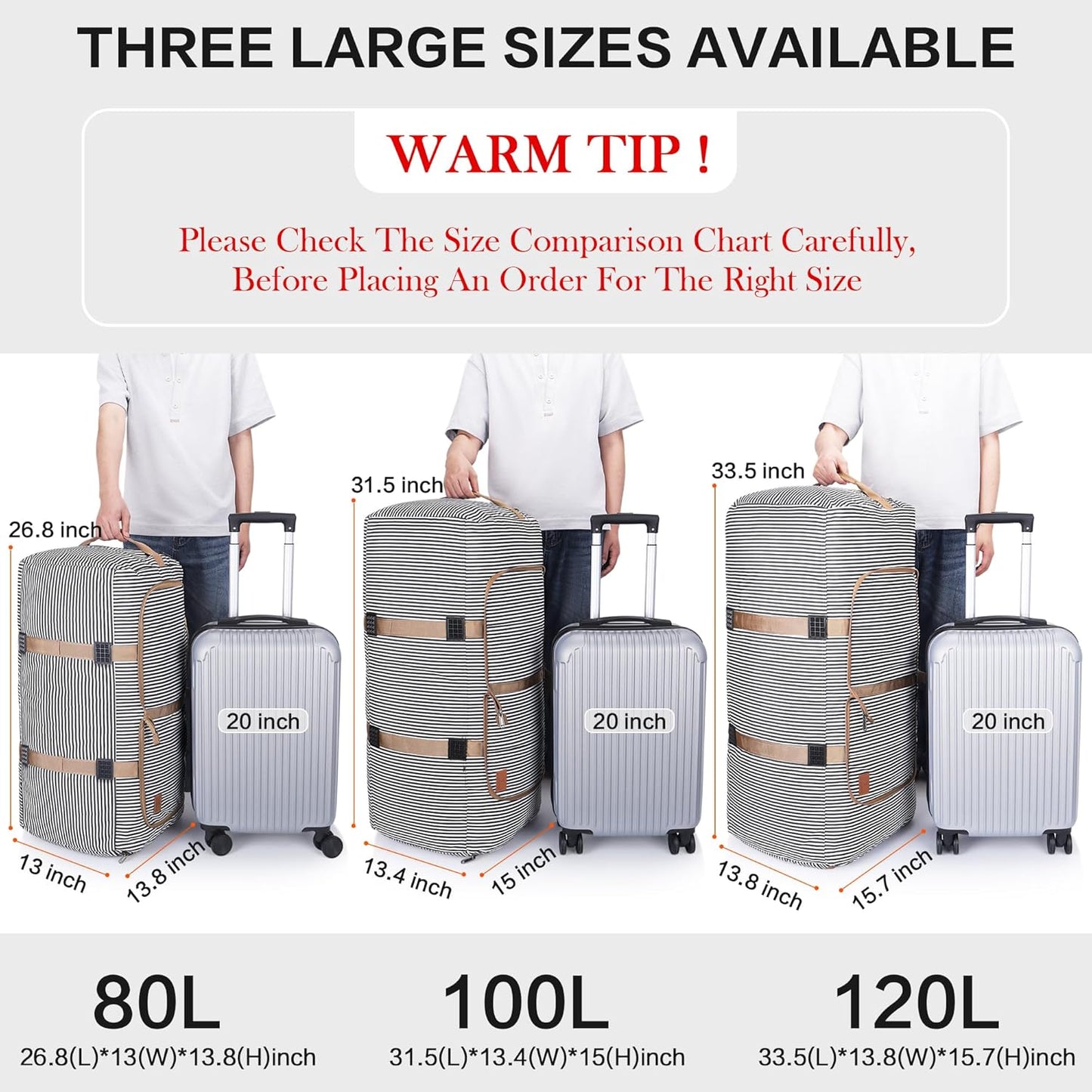 80L Duffle Bag for Travel, Large Foldable Waterproof Travel Duffel Bags Weekender Overnight Bag for Men and Women with Shoe Compartment (Stripe)