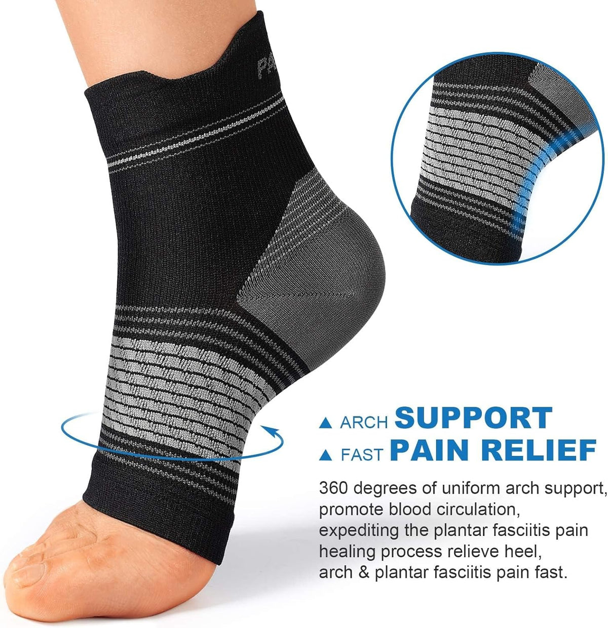 Plantar Fasciitis Sock (6 Pairs) for Men and Women, Compression Foot Sleeves with Arch and Ankle Support (Black, Gray, White, Large)