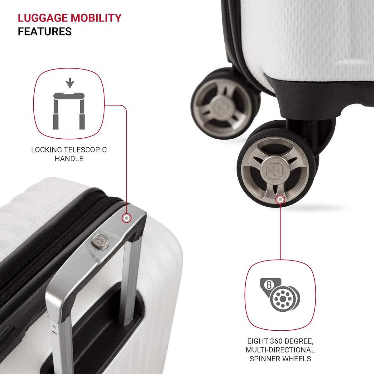 SwissGear 7272 Energie Expandable Hardside Luggage with Spinner Wheels and TSA Lock, White, 2-Piece Set (19/27)