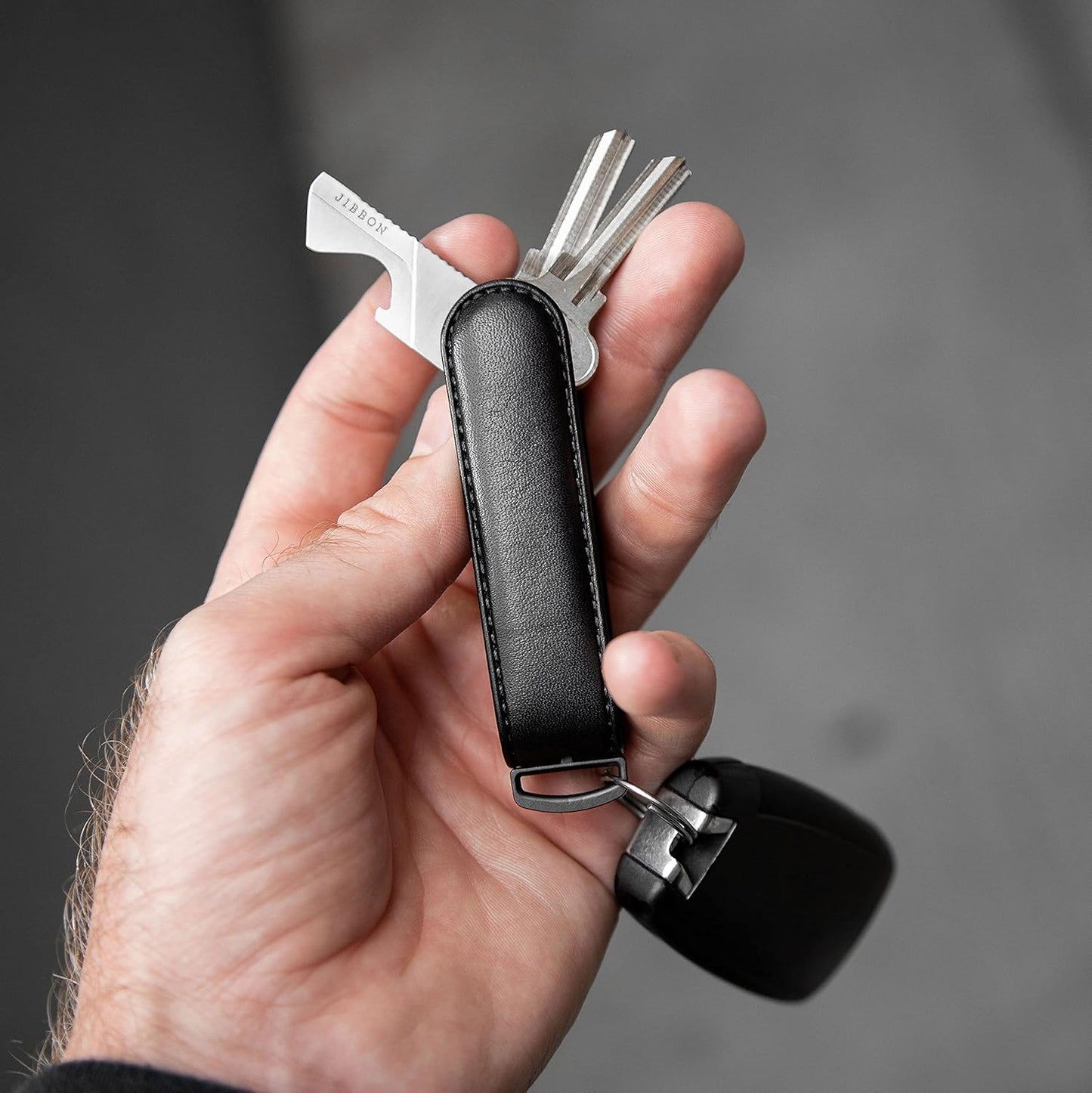 Jibbon Italian Premium Leather Key Organizer - Stylish Key Holder with Marine Grade 316 Stainless Steel, Compact EDC Keychain