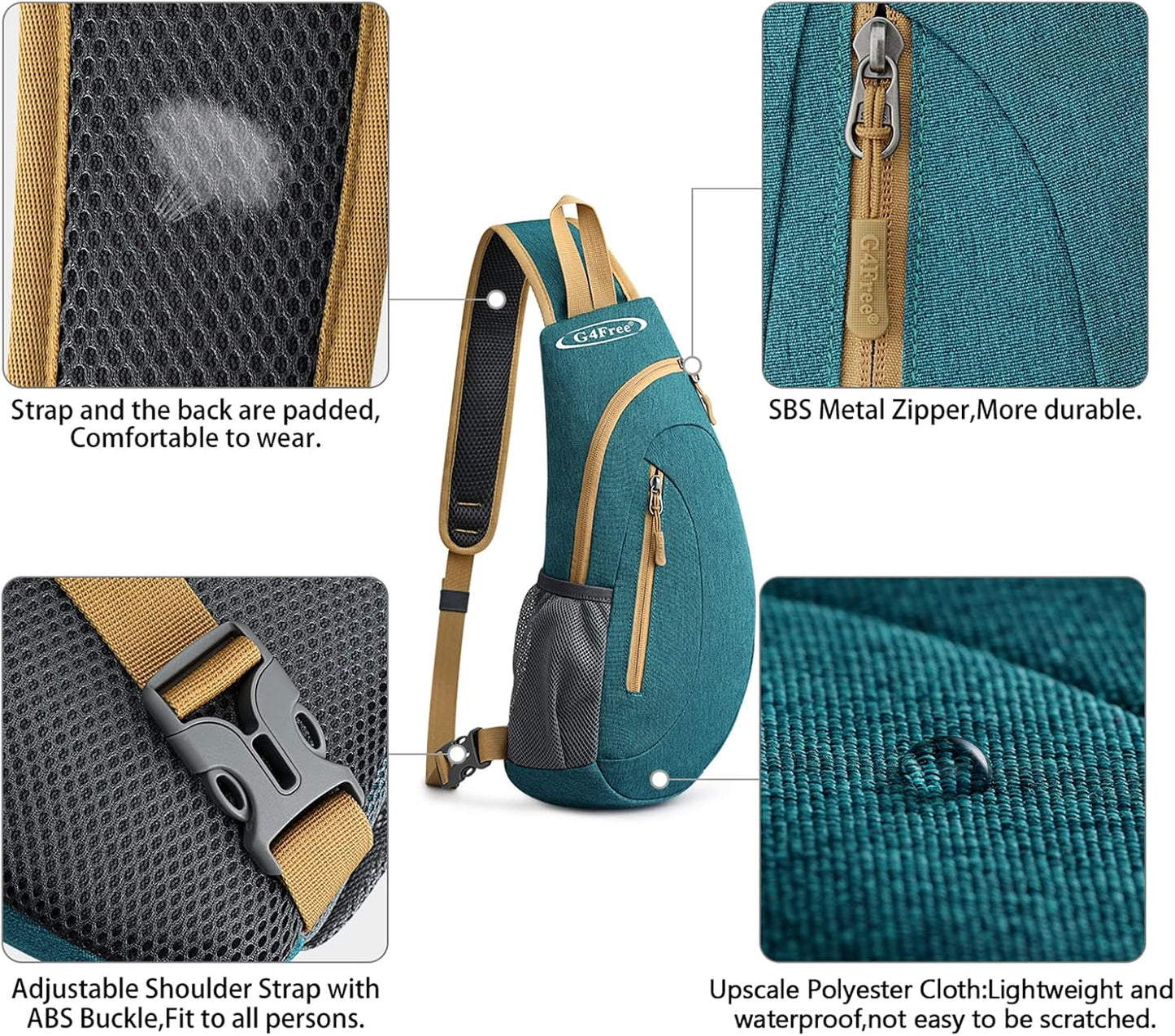 G4Free Sling Bag for Men Women, Small Crossbody Backpack Lightweight Chest Shoulder Bags for Travel, Outdoor and Sports (Teal Green)