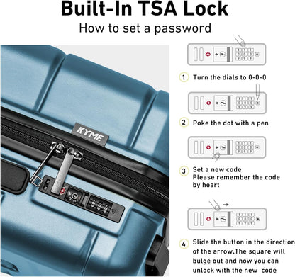 KYME Suitcases with Wheels Hardshell 30 Inch Luggage TSA Approved Large Checked Luggage Durable Travel Rolling Suitcase with Cup Holder for Women Men Light Blue