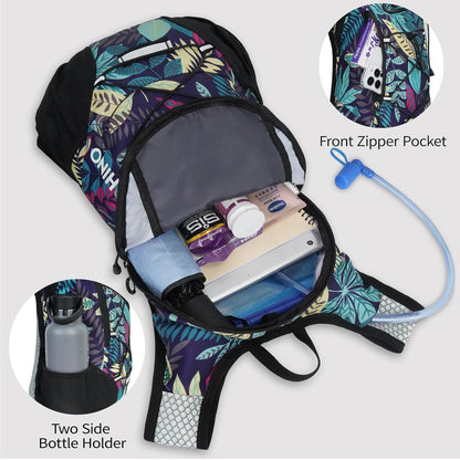 Lightweight Hydration Backpack, Running Backpack with 2L Water Bladder, Hydro Water Daypack for Cycling Hiking Rave for Men Women