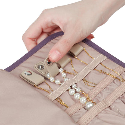 BELALIFE Travel Jewelry Case Organizer, Foldable Storage Roll for Earrings, Necklaces, Rings, Bracelets, Brooches, Purple