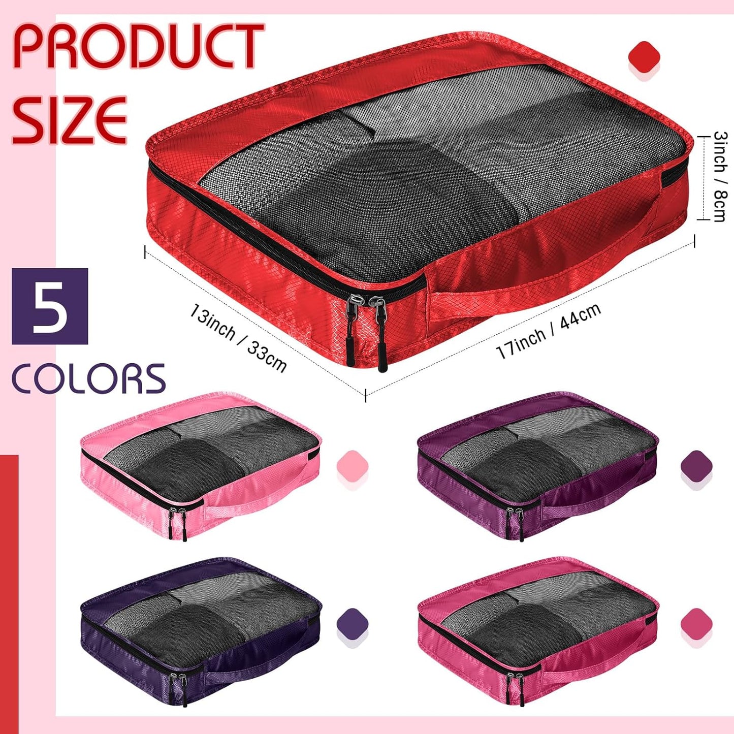 5 Pcs Packing Cubes for Suitcase Large Travel Cubes Carry on Luggage Organizer Bags for Clothes Accessories(L,Purple)