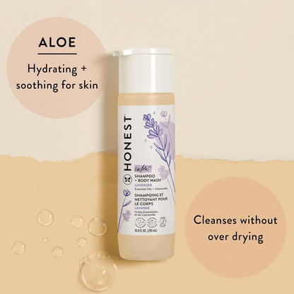 The Honest Company 2-in-1 Cleansing Shampoo + Body Wash | Gentle for Baby | Naturally Derived, Tear-free, Hypoallergenic | Lavender Calm, 18 fl oz