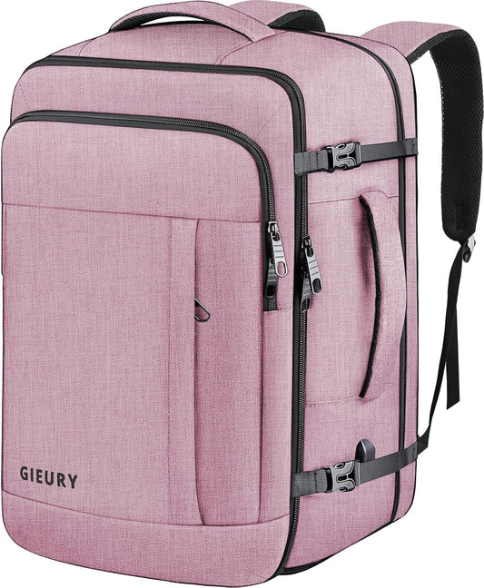 Carry On Backpack, 40-50L Travel Backpack for Men & Women, Expandable Backpack For Airplanes, 17 Inch Laptop Backpack, Luggage Suitcase 40L Daypack Lightweight Business Weekender Bag, Light Pink