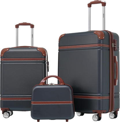 Merax Luggage Set 2 Piece Suitcase Set with Cosmetic Case Expandable Spinner Wheels Vintage Luggage Sets(Black,20"+24")