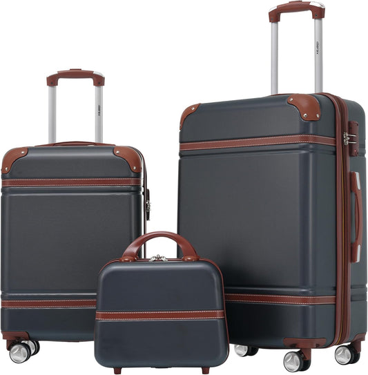 Merax Luggage Set 2 Piece Suitcase Set with Cosmetic Case Expandable Spinner Wheels Vintage Luggage Sets(Black,20"+24")