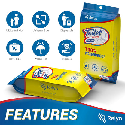 20 Pack XL Disposable Toilet Seat Covers – Waterproof Toilet Cover Sheets with Adhesive Tabs for Adults, Kids & Toddlers, Travel, Public Restrooms, Airplane, Camping