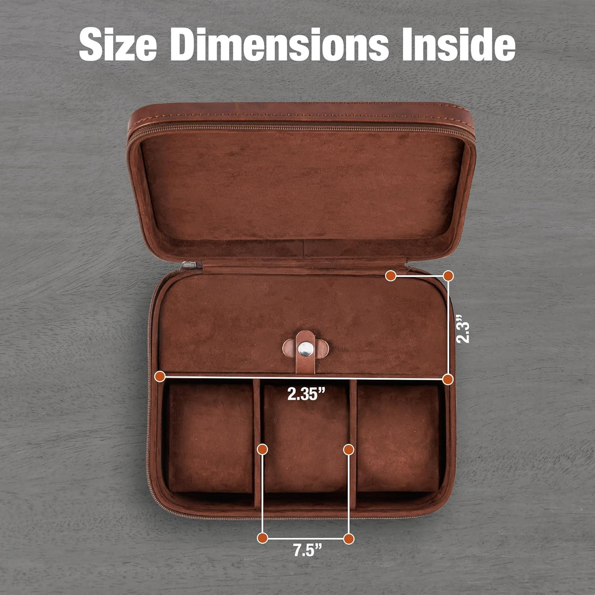 Awesometik Luxury Travel PU Leather Watch Case. Watch Storage Organizer. Watch Display & Watch Holder. Perfect For Watch Collection. Ready to Gift for Men (Brown/Brown, Engraved 3 Slot Watch Case)