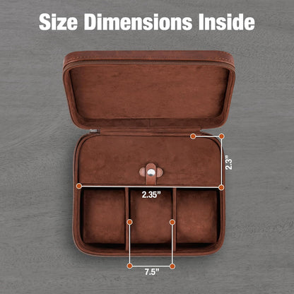 Awesometik Luxury Travel PU Leather Watch Case. Watch Storage Organizer. Watch Display & Watch Holder. Perfect For Watch Collection. Ready to Gift for Men (Brown/Brown, Engraved 3 Slot Watch Case)