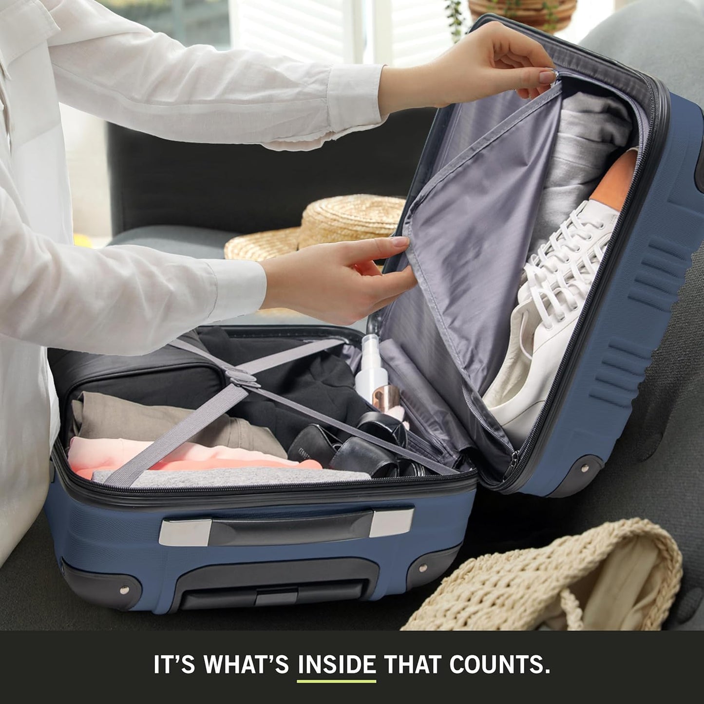 Kenneth Cole REACTION Out of Bounds Lightweight Hardshell 4-Wheel Spinner Luggage, Naval, 28-Inch Checked