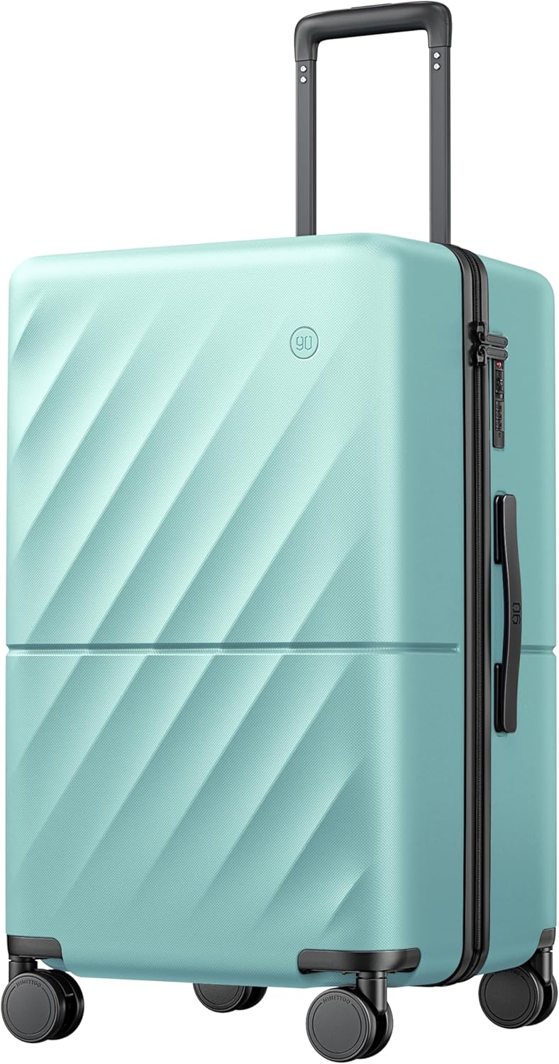 Trunk Luggage 24 Inch, Medium Checked Luggage with Double Spinner Wheels, Anti-Burst Zipper, Hard Case PC Suitcase, Lightweight Travel Luggage, TSA Approved (Crystal Green, Hudson)