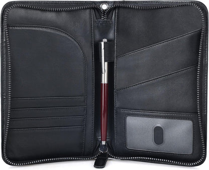 Polare Napa Leather Passport Holder With YKK Zipper RFID Blocking Travel Document Organizer Ticket Holder Cover Case Holds 2 Passports (Black)