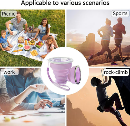 Collapsible Cup Silicone Foldable Cup-Expandable Folding Drinking Reusable Portable Mugs-Cups For Travel, Camping, Hiking, Picnic, Beach, Holiday Vacation, Outdoor Sports Light Purple