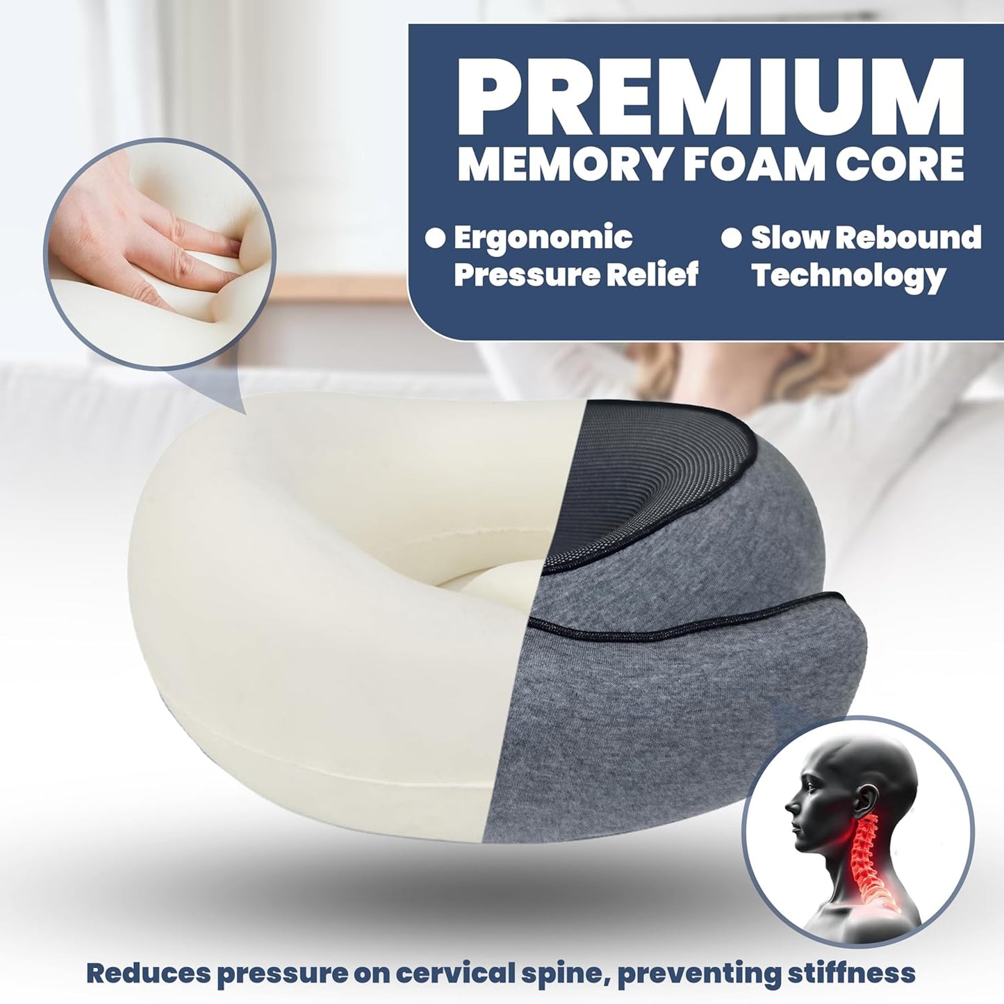 Upgraded Memory Foam Travel Neck Pillow for Airplane – New Ergonomic Wrap-Around Design with Adjustable Strap, Washable Cover, Carry Bag & Sleep Mask – Premium Travel Essentials for Men & Women