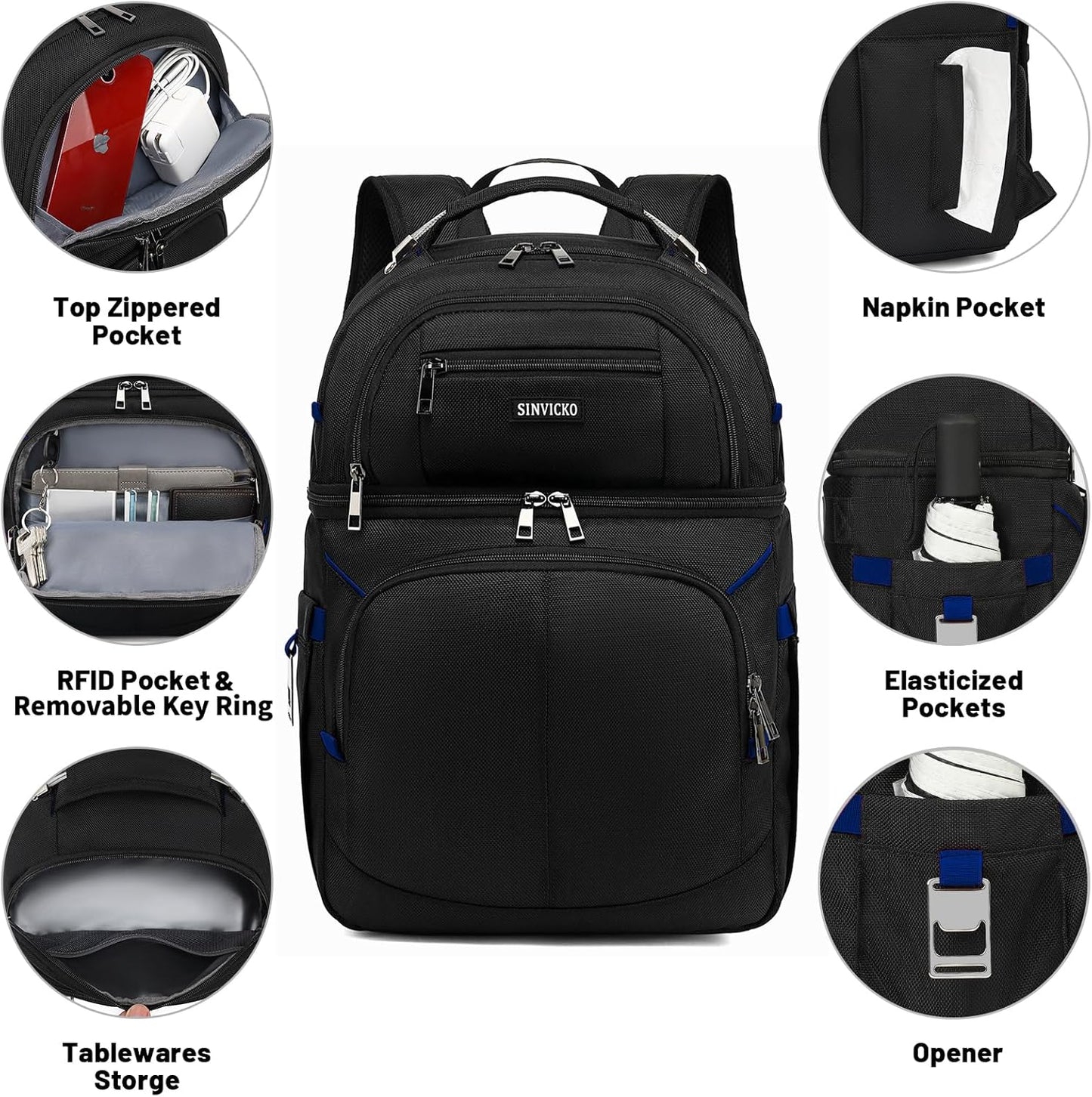 Insulated Cooler Backpack,Double Deck Leakproof Cooler Bag,Insulated Backpack Cooler Lunch Backpack for Men Women