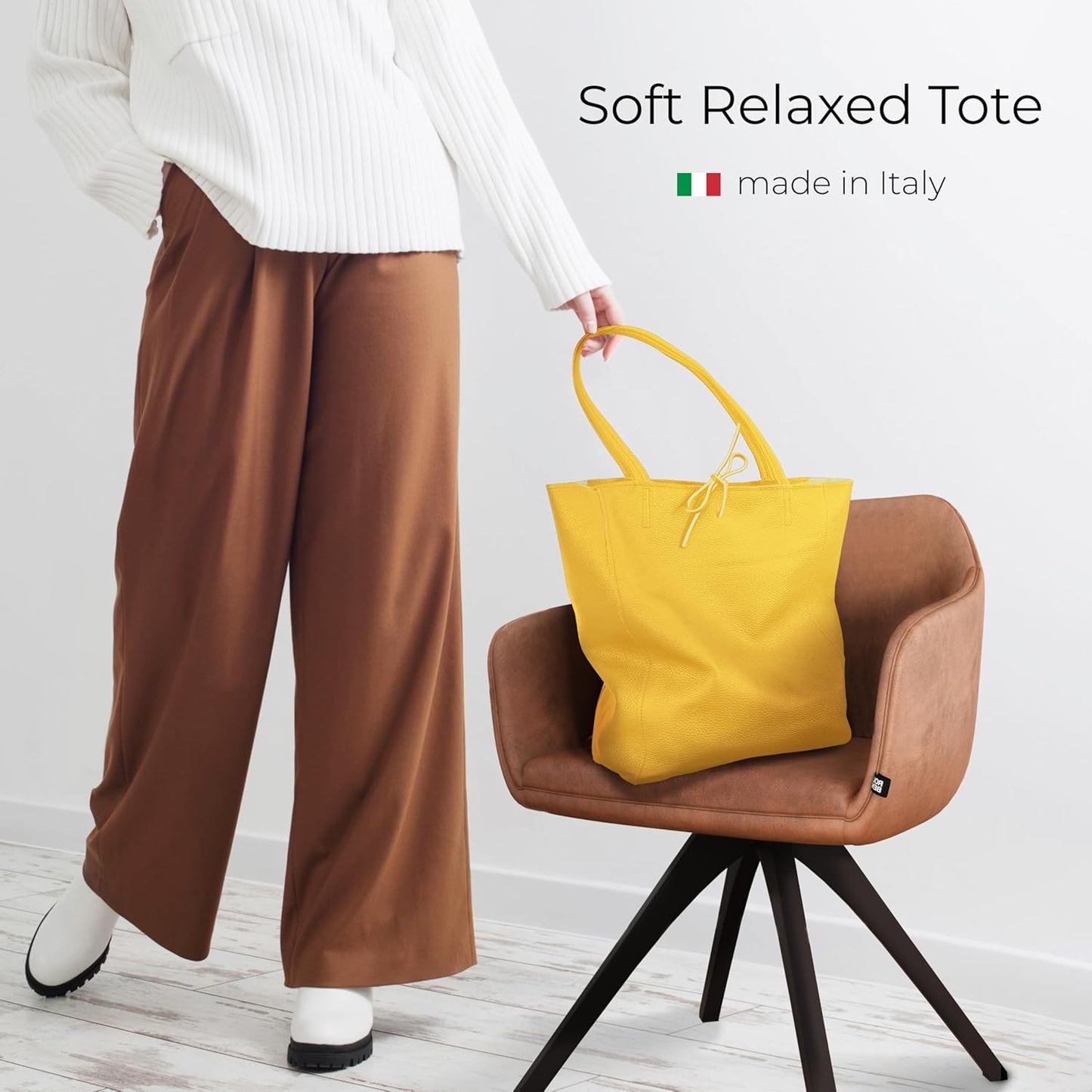 Italian Calf Leather Tote for Women with Zipper, Inner Pocket & Flat Base | Soft Unlined Shopper for Work & Travel