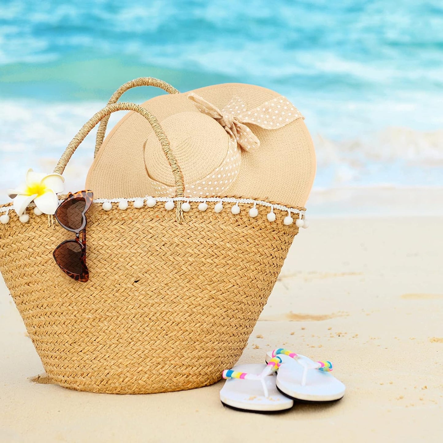 DRESHOW Beach Hats for Women Big Straw Wide Brim Summer Hat Floppy Foldable Roll up Cap Sun Hat UPF 50+