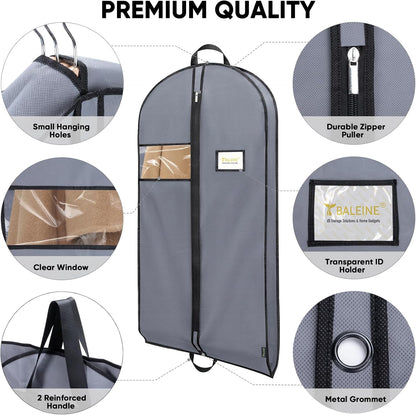 BALEINE 5PK Heavy Duty Garment Bag with Shoe Storage Travel Bag for Dresses, Suit, Coats Travel Essential (43", Grey)