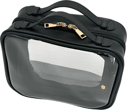 JAZD Clear Makeup Bag Toiletry Bag for Women Cosmetic Case Large Capacity Travel Make Up Bag Organizer Transparent Storage Compartment TSA Approved