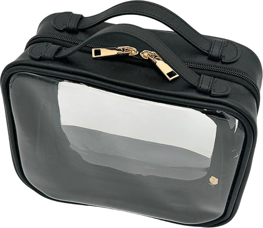 JAZD Clear Makeup Bag Toiletry Bag for Women Cosmetic Case Large Capacity Travel Make Up Bag Organizer Transparent Storage Compartment TSA Approved