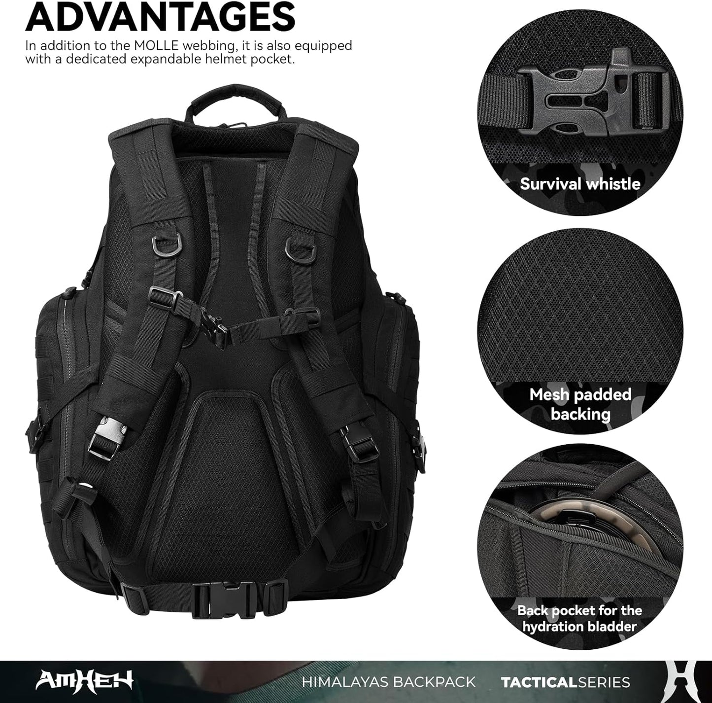52L Tactical Backpack Military Molle Assault Pack - 3 Day Bugout Survival Rucksack, Hydration Compatible, Black