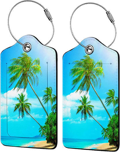 Swaying Palm Trees 2-Pack Luggage Tags for Suitcases,Leather Baggage Tag with Loop, Tags Private Name ID Labels for Women Girl Men Boys Travel Baggage Suitcase