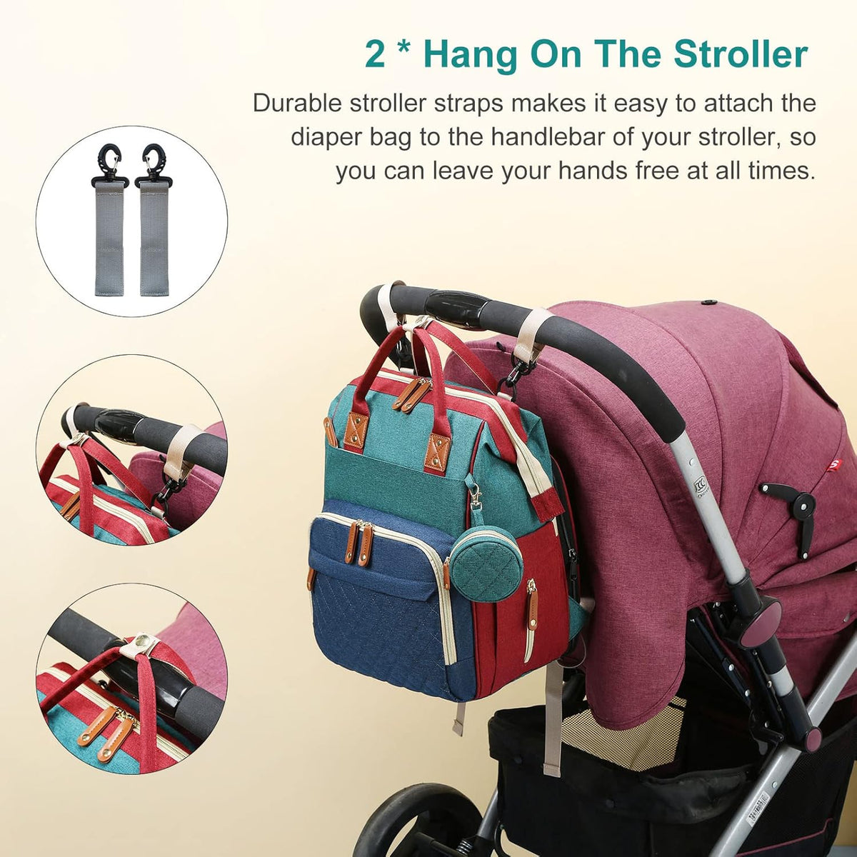 Diaper Bag, Backpack with Changing Station, Waterproof Baby Bag for Boys & Girls, USB Charging Port for Parents, Travel Backpack Baby Essentials & Lovely Baby Shower Gifts, RGB