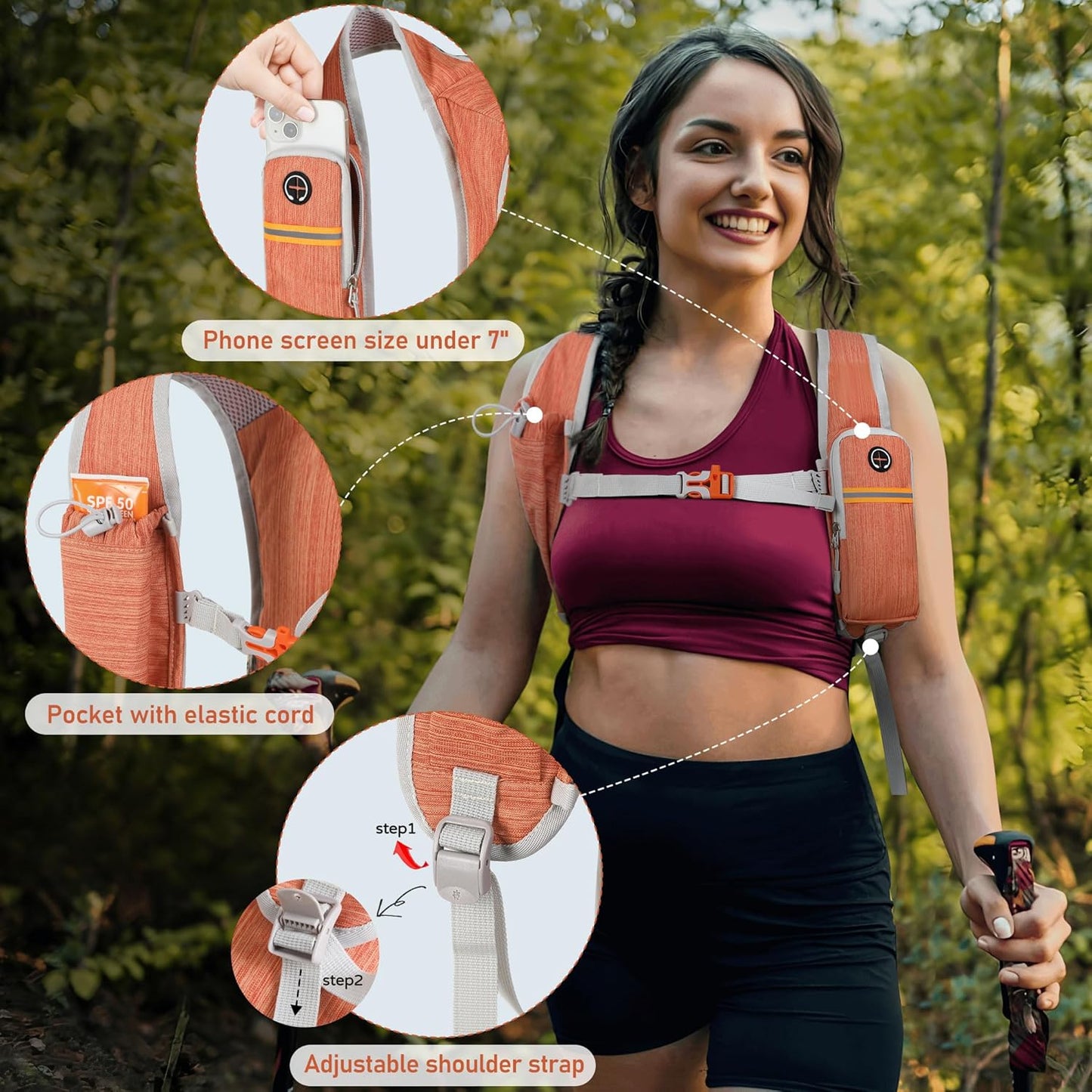 FIORETTO 15L Hiking Backpack for Women Men Mini Packable Backpack Lightweight Small Daypack for Camping Travel Outdoor, Orange