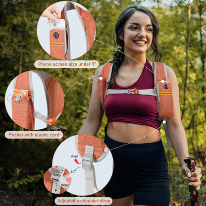 FIORETTO 15L Hiking Backpack for Women Men Mini Packable Backpack Lightweight Small Daypack for Camping Travel Outdoor, Orange