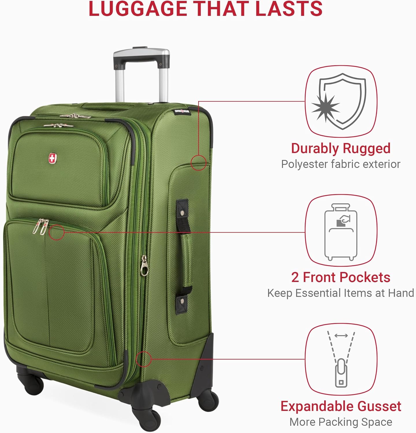 SwissGear Sion Softside Expandable Luggage, Evergreen, 2-Piece Set (21/29)