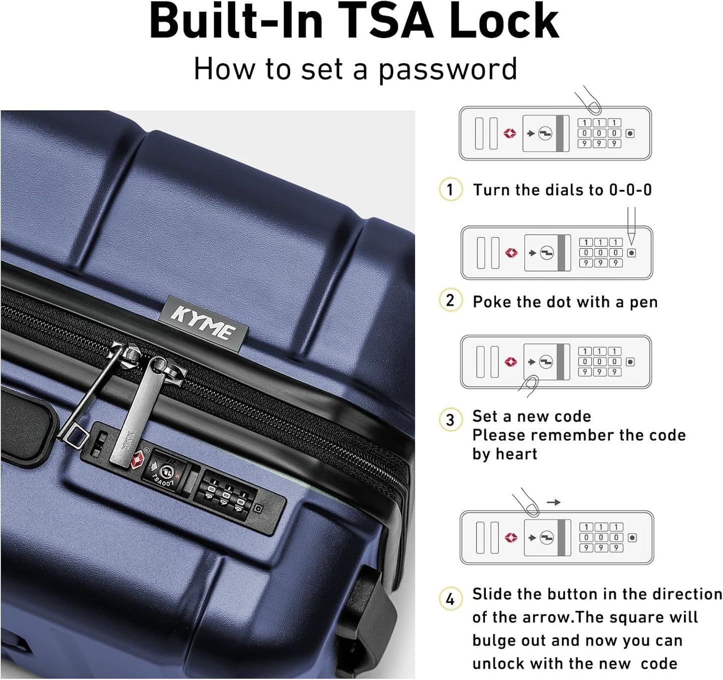 KYME Luggage Sets 3 Piece Hardshell 22in/26in/30in Suitcases with Spinner Wheels Hardside Suitcase Sets with TSA Lock Travel Rolling Luggage Set for Women Men Navy