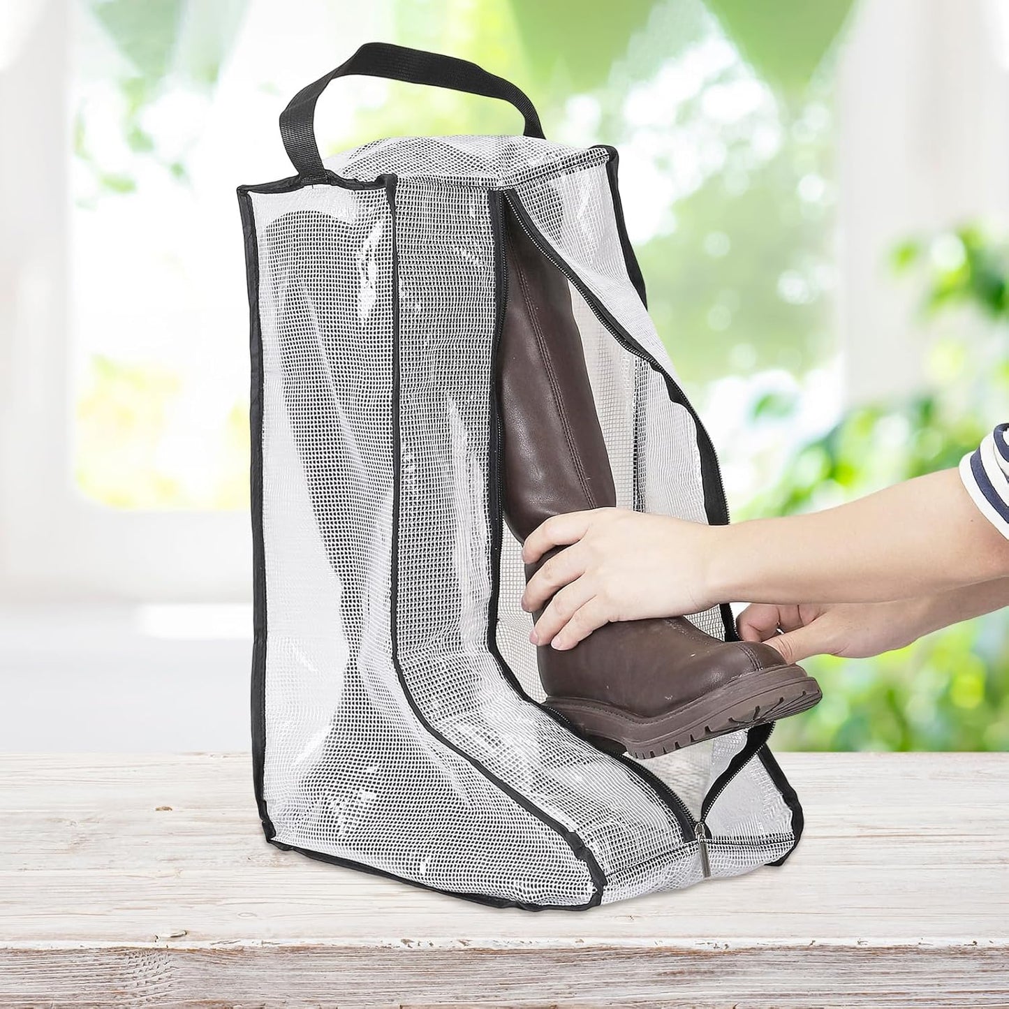 Boot Storage Bags [2PCS] - Plastic Tall Boot Carry Bags Clear Shoe Bags with Handle for Travel & Daily Use - [White] Waterproof & DustProof Boot Bags for Cowboy Boots