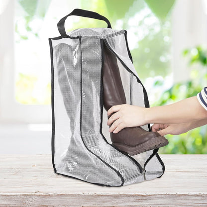 Boot Storage Bags [2PCS] - Plastic Tall Boot Carry Bags Clear Shoe Bags with Handle for Travel & Daily Use - [White] Waterproof & DustProof Boot Bags for Cowboy Boots