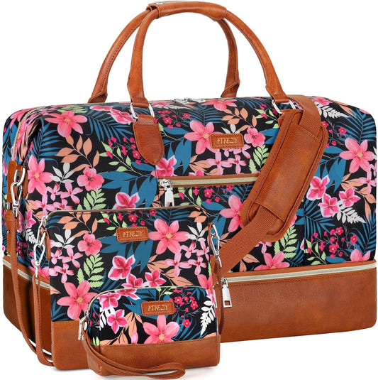 Weekender Bag for Women, Travel Duffel Bag Carry On Overnight Bag with Shoe Compartment Large Nylon Travel Weekend Tote Bag