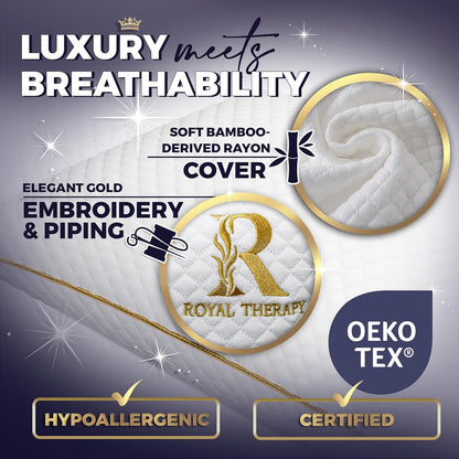 Royal Therapy King Memory Foam Pillows - Shredded Memory Foam Pillow for All Sleep Positions - Medium Firm Pillow with Adjustable Loft - Bamboo-Derived Rayon Cover - CertiPUR-US & Oeko-TEX Certified