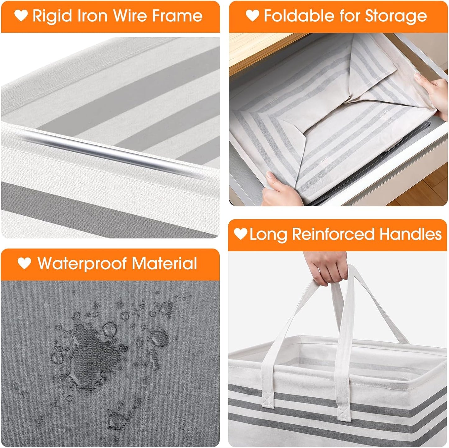 2 Pack Large Laundry Baskets, Laundry Hampers, Freestanding Waterproof Collapsible Clothes Bag with Extended & Reinforced Handles - Clothes Basket for Dorm, Bathroom, Home (Light Grey/75L)