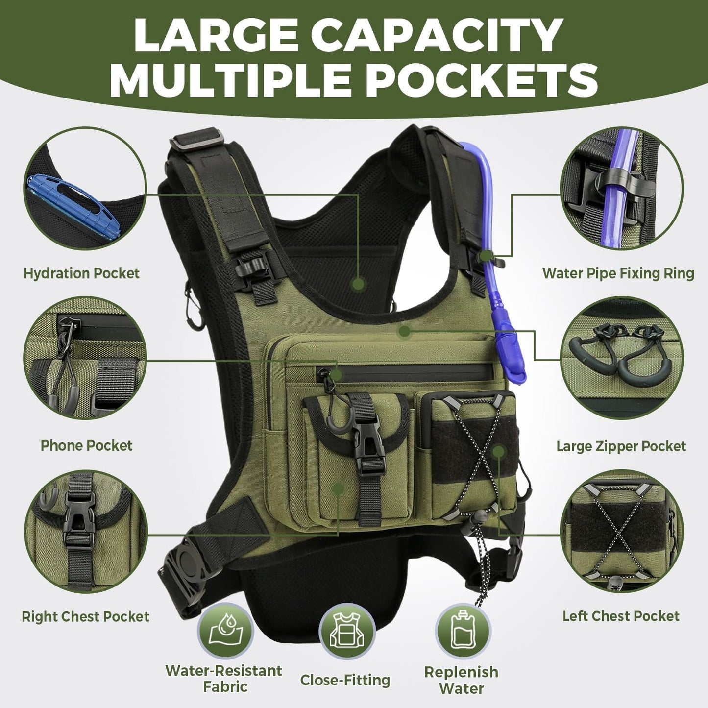 USA Original Patent Running Hydration Vest Backpack, Lightweight Chest Pack with 2.0L Water Bladder Bag Daypack for Hiking Running Cycling Race Marathon for Women Men