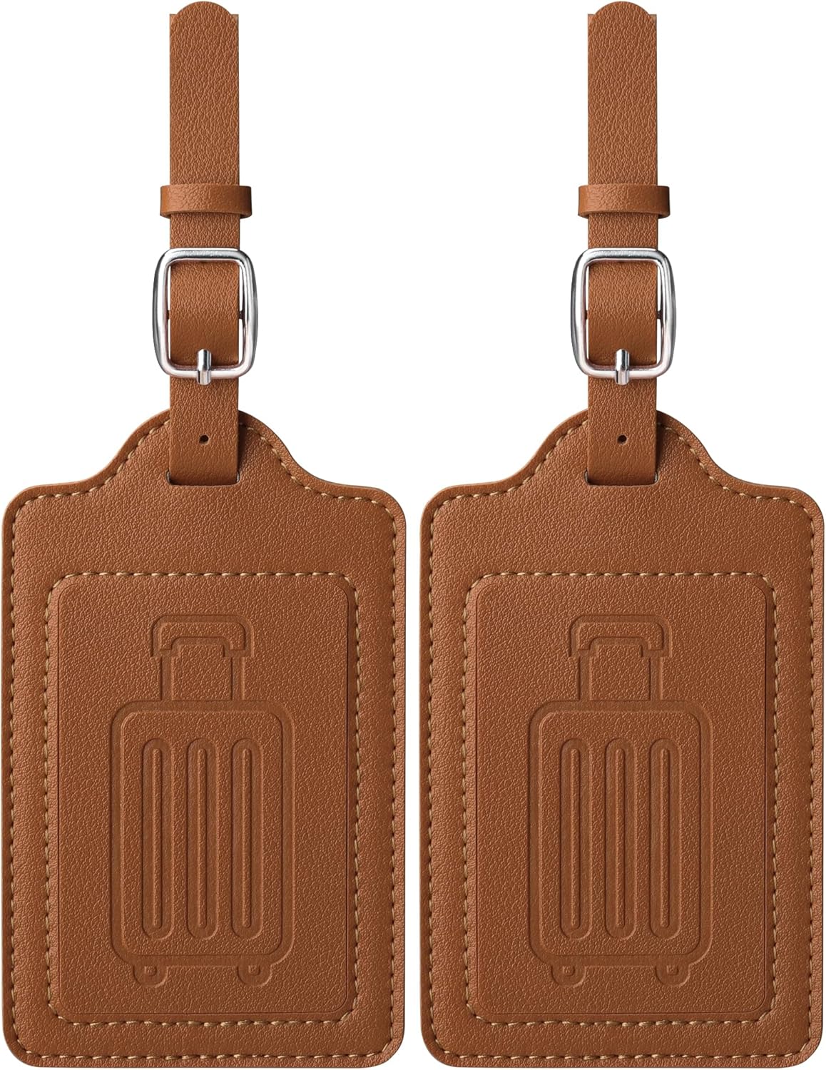 Teskyer Luggage Tags for Suitcases, TSA Approved with Privacy Protection Cover, Premium Faux Leather Bag Tags for Travel - 2 Pack, Brown