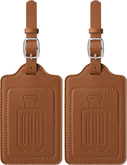 Teskyer Luggage Tags for Suitcases, TSA Approved with Privacy Protection Cover, Premium Faux Leather Bag Tags for Travel - 2 Pack, Brown