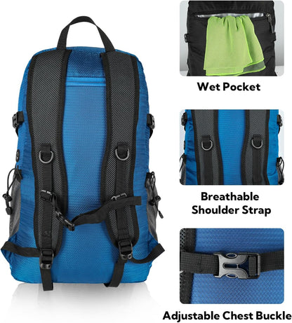 WATERFLY Lightweight Packable Hiking Backpack: 30L Foldable Travel Daypack Ultralight Camping Day Pack for Woman Man