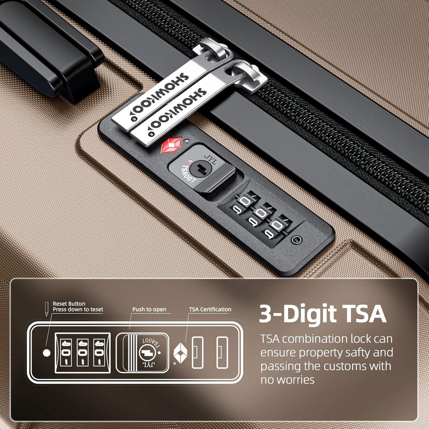 SHOWKOO Luggage Sets Expandable PC+ABS Durable Suitcase Double Wheels TSA Lock 3pcs, Champagne