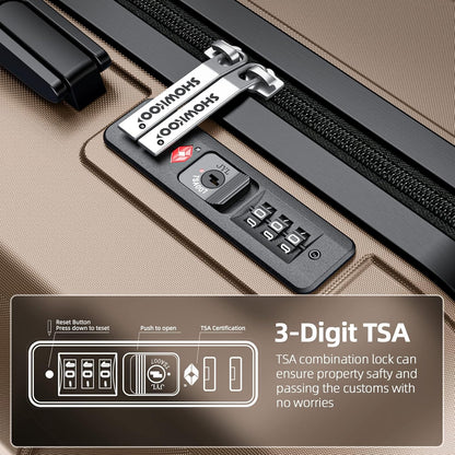 SHOWKOO Luggage Sets Expandable PC+ABS Durable Suitcase Double Wheels TSA Lock 3pcs, Champagne