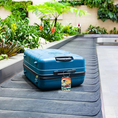 Japanese Style Ocean Wave Sun Leather Luggage Tag for Suitcase 2 Pack Luggage Tag with Privacy Name ID Label and Stainless Steel Loop for Travel Bag Suitcase